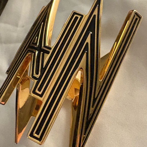 Balmain Gold & Black Metal Geometric Cuff Bracelet EUC $1200+ - Picture 6 of 13